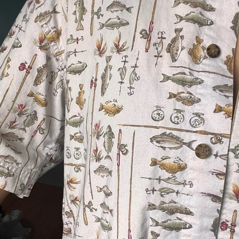 Woolrich Vintage Khaki Freshwater Fish Button Front Short Sleeve Shirt Size XL - Picture 4 of 12